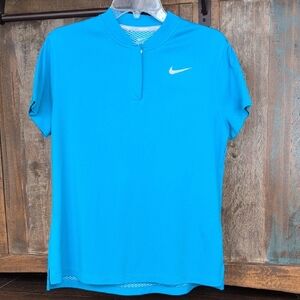 Nike Dri-Fit Blue Collarless 1/4 Zip Short Sleeve Golf Shirt - Women's Large